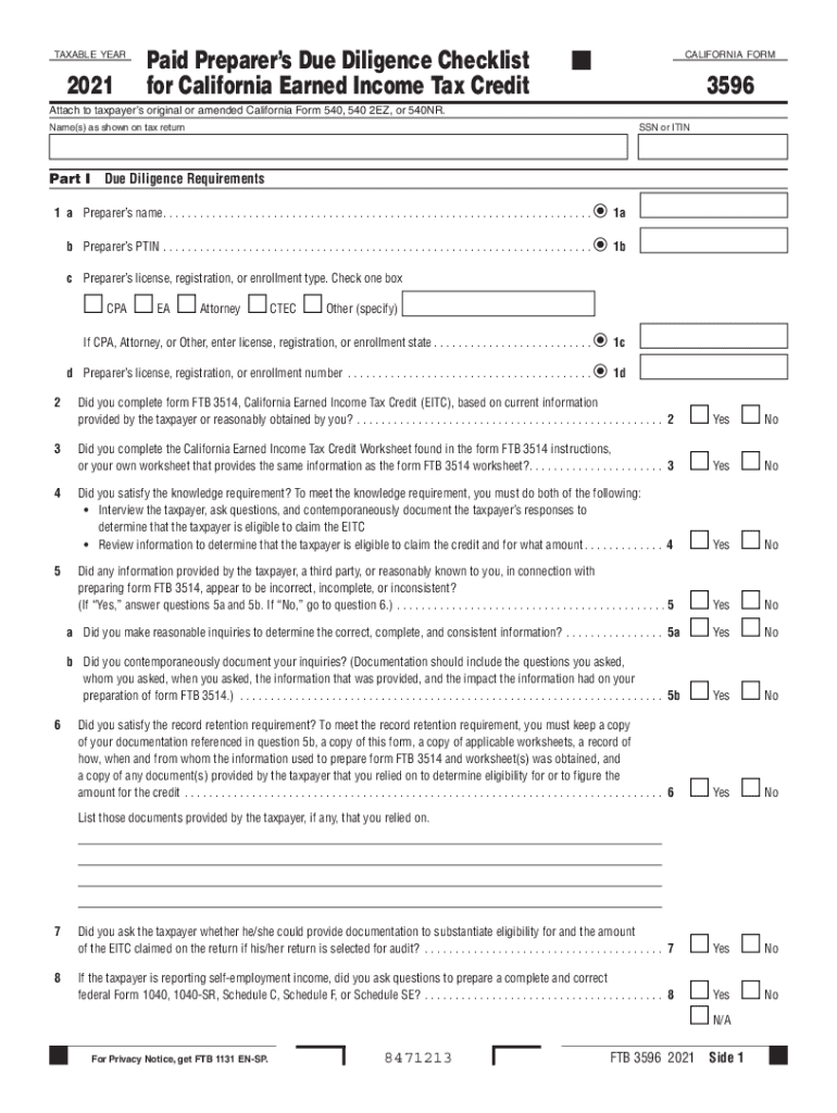  8867 Paid Preparers Due Diligence Checklist IRS Tax Forms 2021
