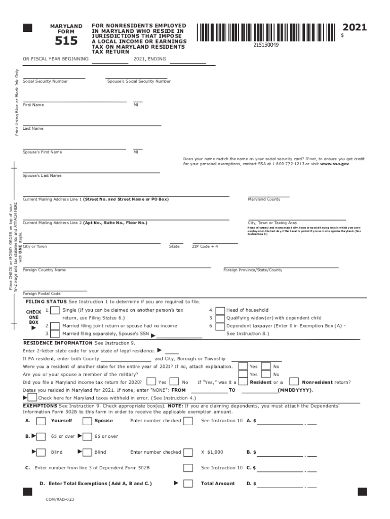  TY 515 TAX YEAR 515 INDIVIDUAL TAXPAYER FORM 2021
