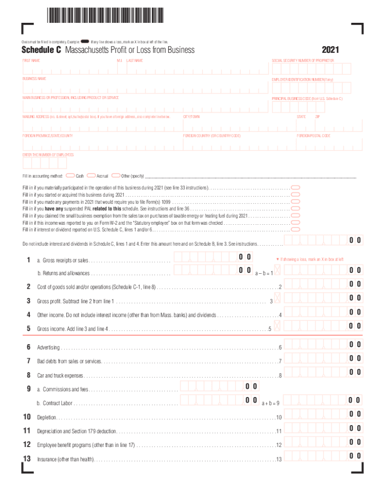 PDF Schedule C Massachusetts Profit or Loss from Business  Form