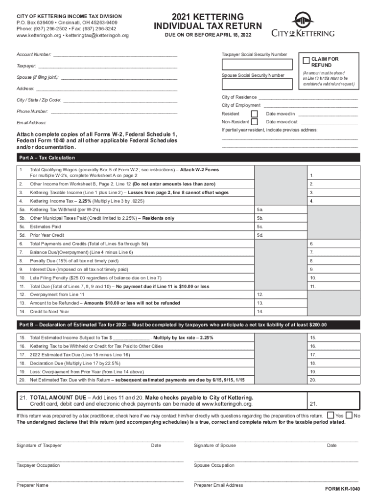 Individual Tax Forms City of Kettering Fill Out and Sign