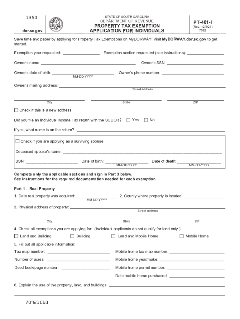 Sc Homestead Exemption 20212024 Form Fill Out and Sign Printable PDF