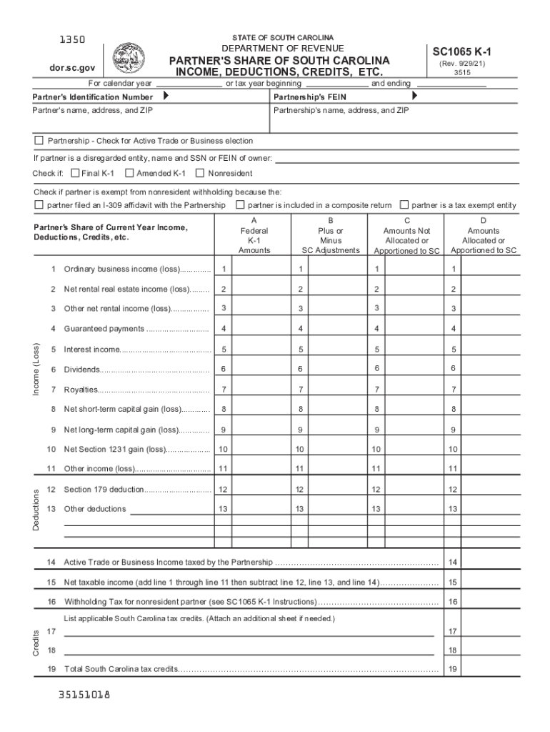  STATE of SOUTH CAROLINA DEPARTMENT of REVENUE PARTNER'S 2021-2024