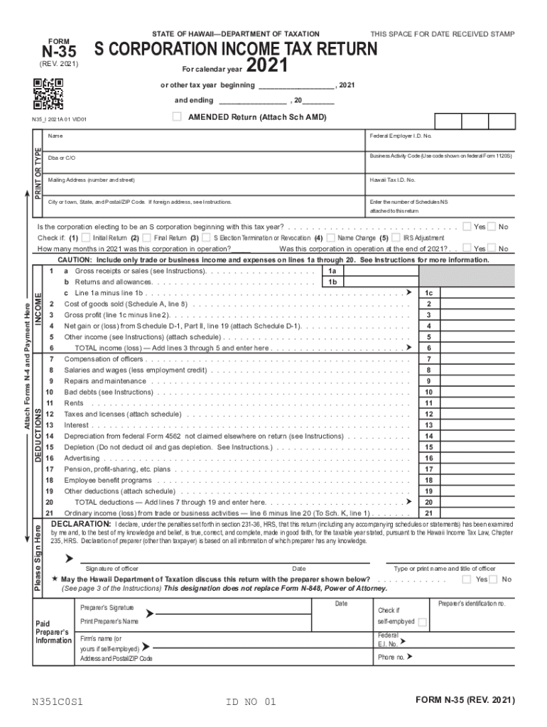 Hawaii Tax N 35 20212024 Form Fill Out and Sign Printable PDF