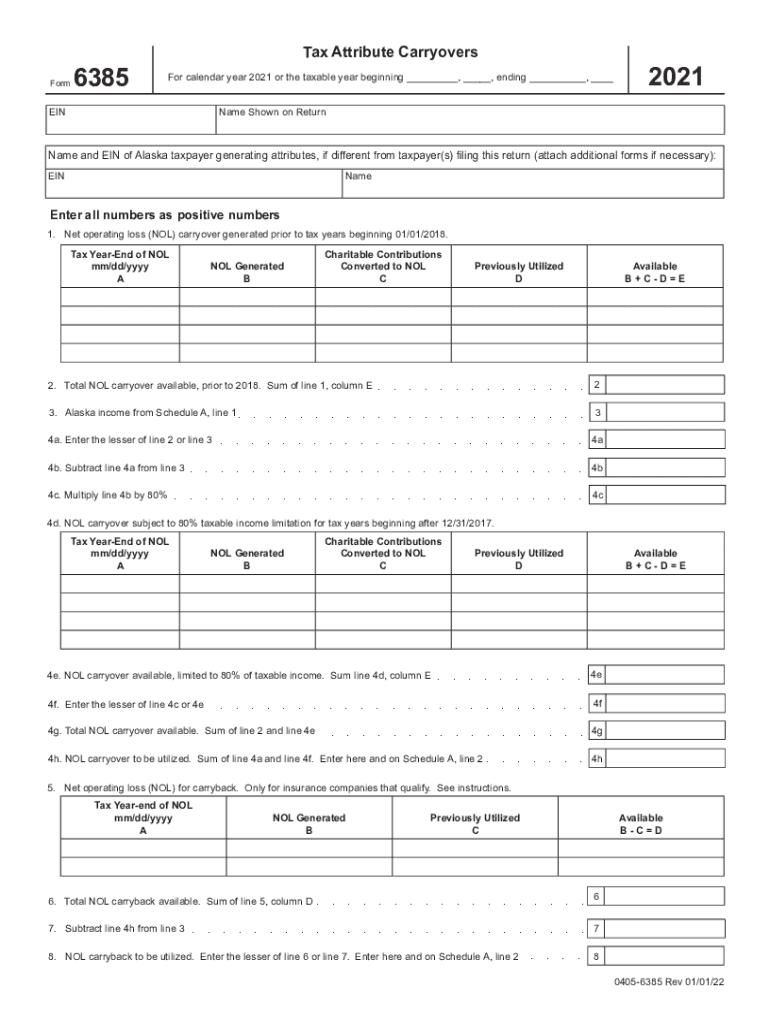 PDF Instructions for Form 6385 Tax Attributes Carryovers