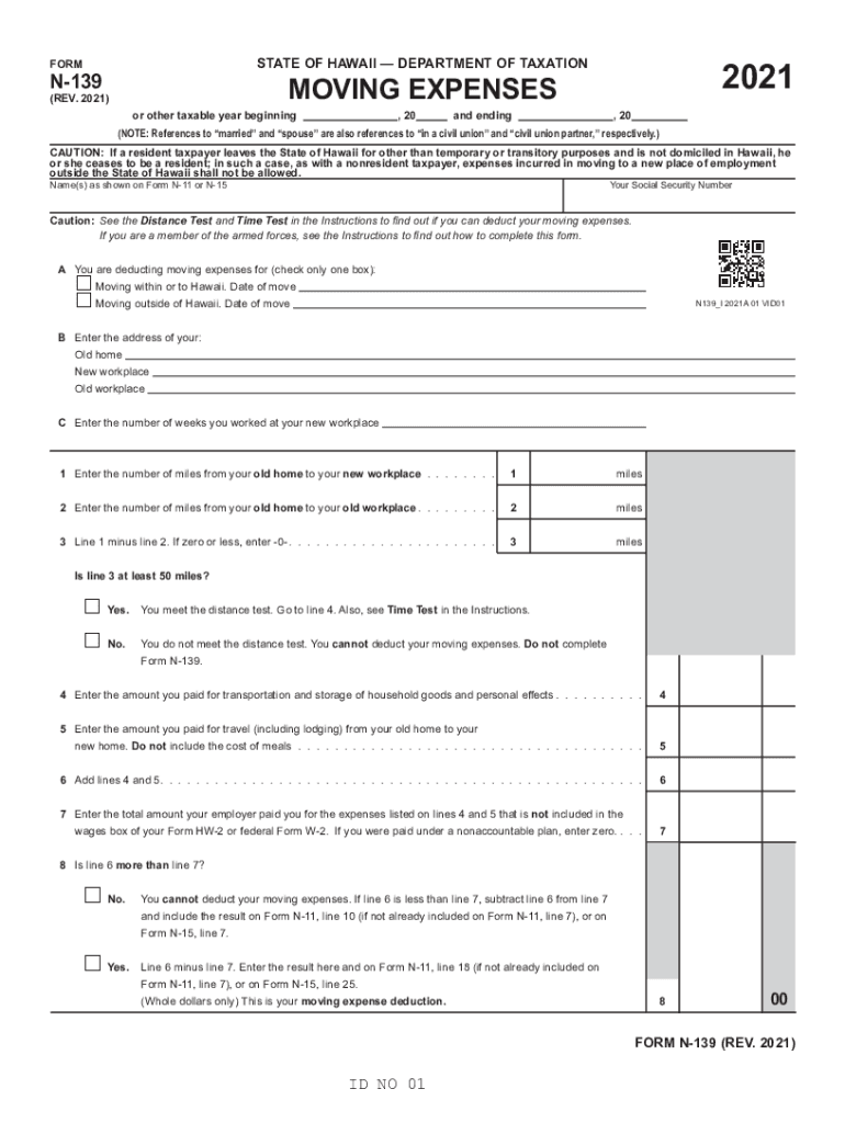  Form N 139, Rev , Moving Expenses Hawaii Gov 2021