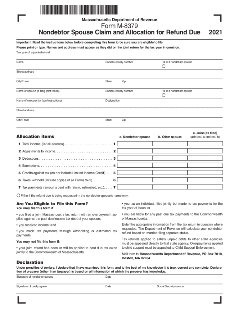 Massachusetts Department of Revenue Form M 8379 Nondebtor