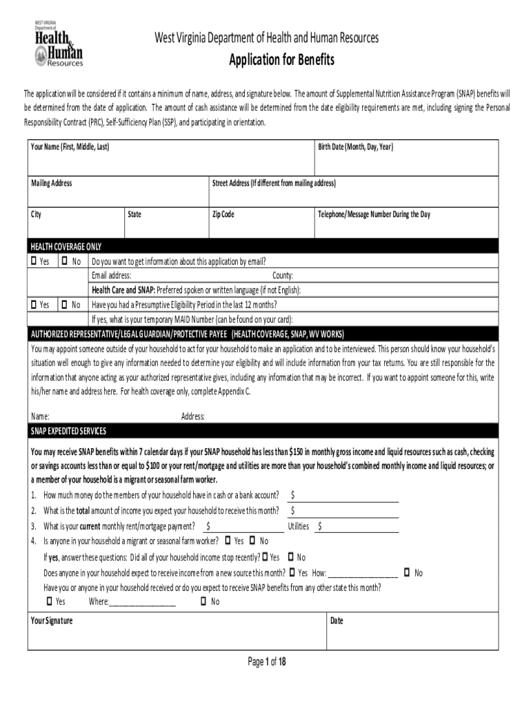  PDF Application for Benefits West Virginia Department of Health and 2020-2024