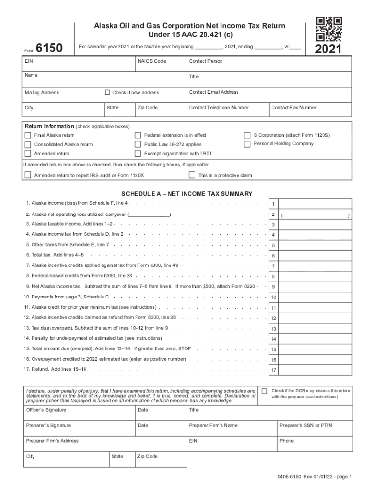  Form 6150 Alaska Oil and Gas Corporation Net Income Tax 2021