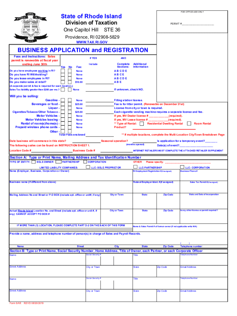  RI Form BAR 2019