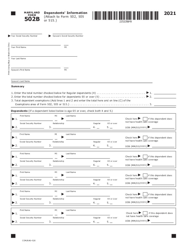 Maryland 502 Booklet 20212024 Form Fill Out and Sign Printable PDF