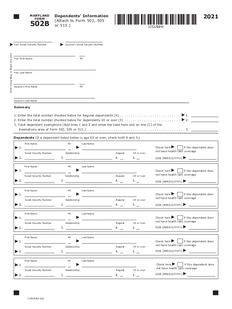  PDF Maryland Form 502CR Income Tax Credits for Individuals 2021