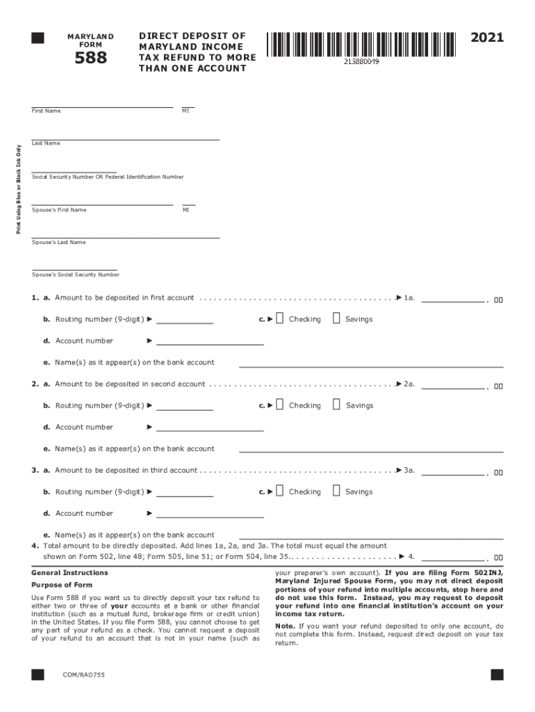  Form 588 Direct Deposit of Maryland Income Tax Refund to 2021