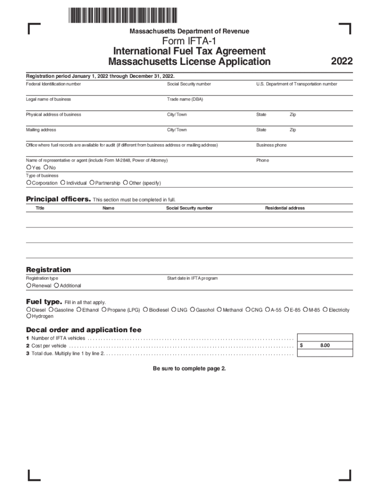  PDF Form IFTA 1 International Fuel Tax Agreement Massachusetts 2022