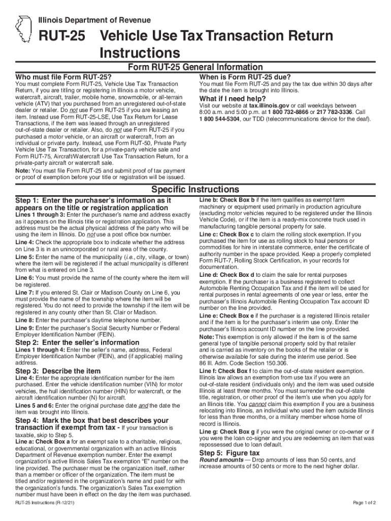  Illinois Department of Revenue RUT 25 X Amended Use Tax 2021