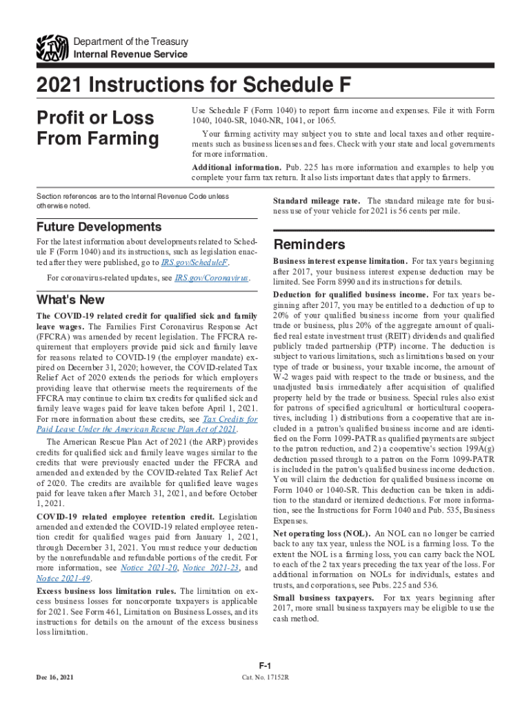  About Schedule F Form 1040, Profit or Loss from Farming 2021