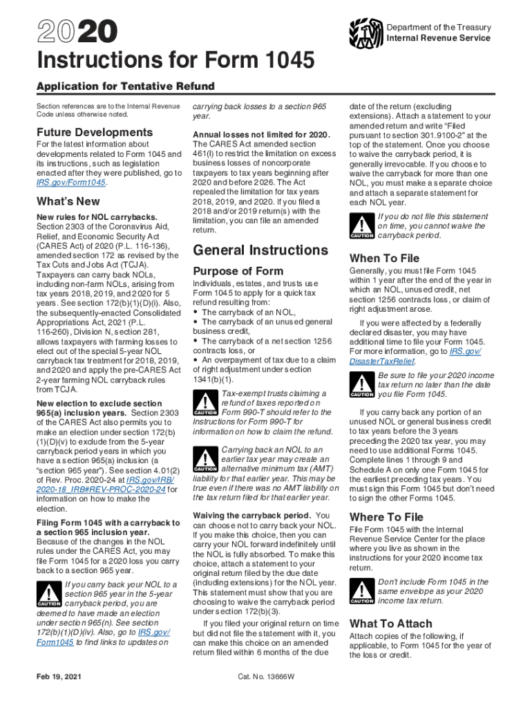  Instructions for Form 1045 Instructions for Form 1045,Application for Tentative Refund 2020