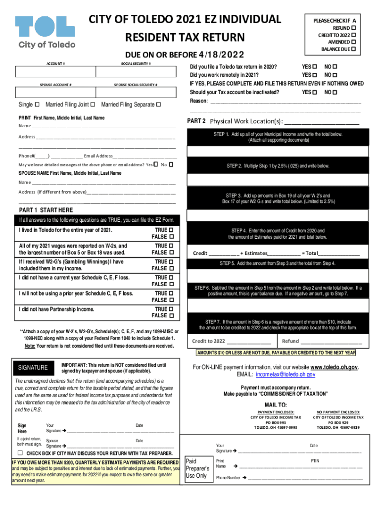  Individual Resident Tax Return 2021