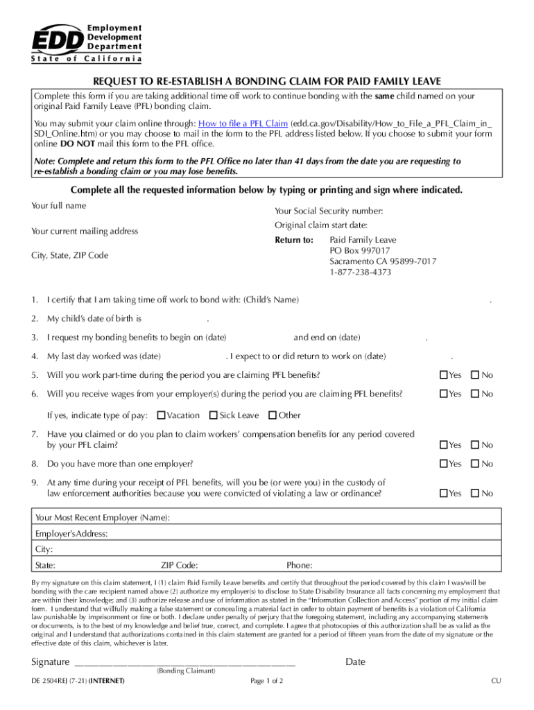  Guide for Completing a Claim Form for Paid Family Leave Pfl 2021-2024