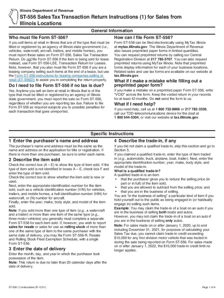 Illinois Department of Revenue ST556 Transaction Return  Form