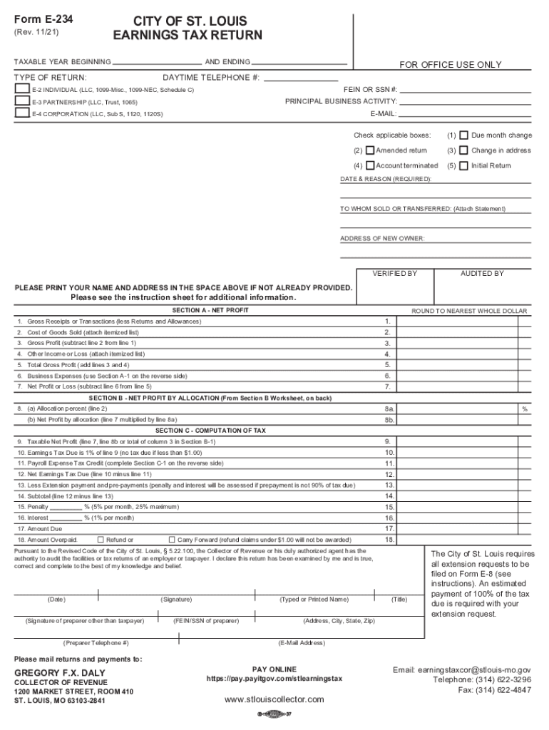  Earnings Tax Forms and Documents City of St Louis 2021-2024
