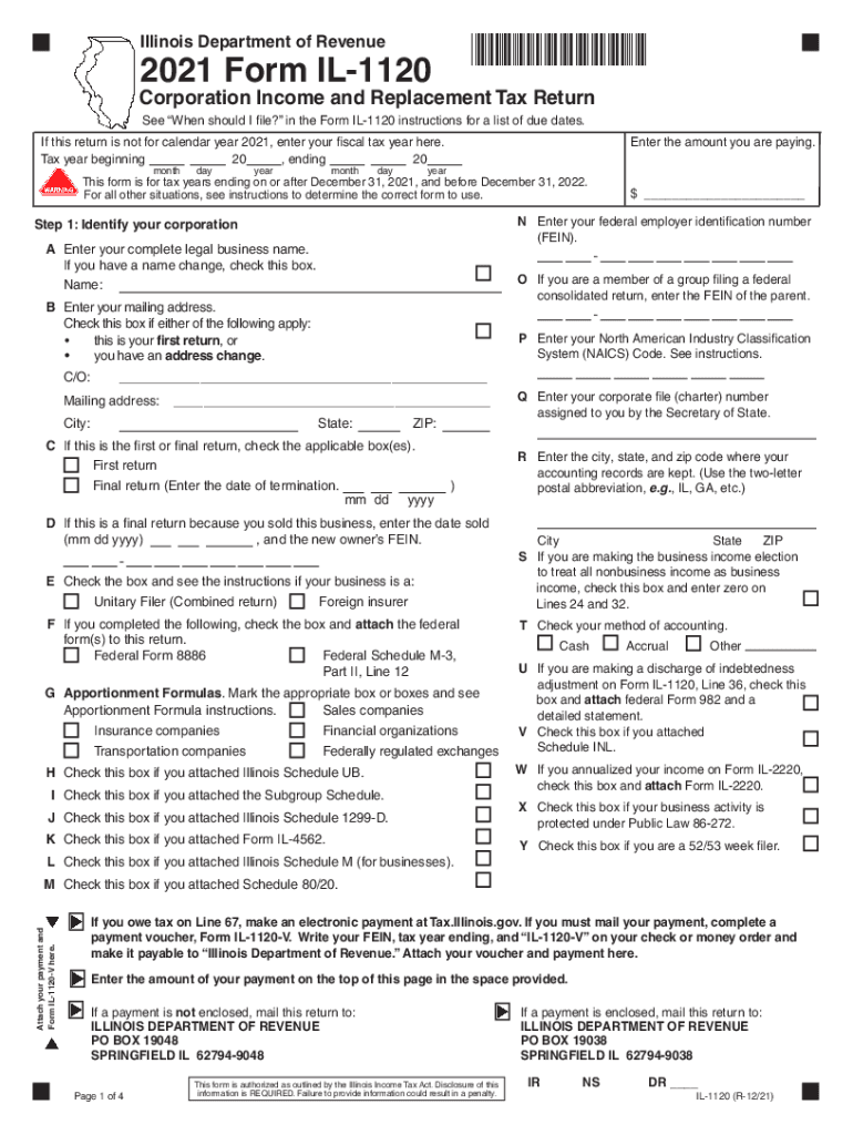 Form IL 1120, Corporation Income and Replacement Tax Return