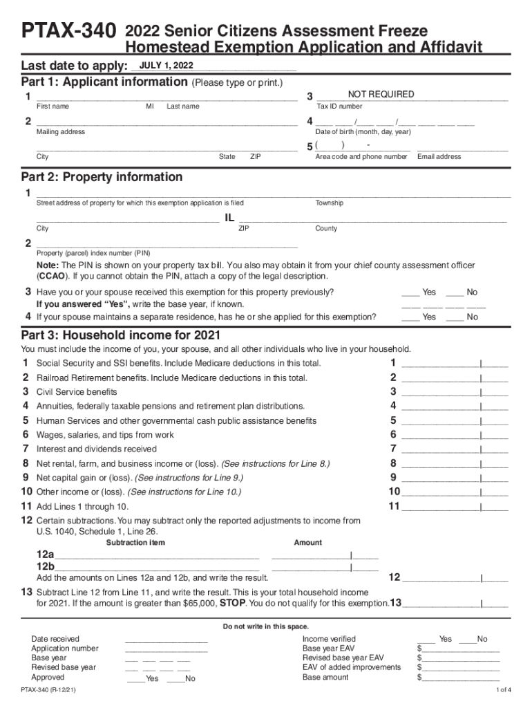  PTAX 340 Senior Citizens Assessment Ze Homestead Exemption Application and Affidavit 2022