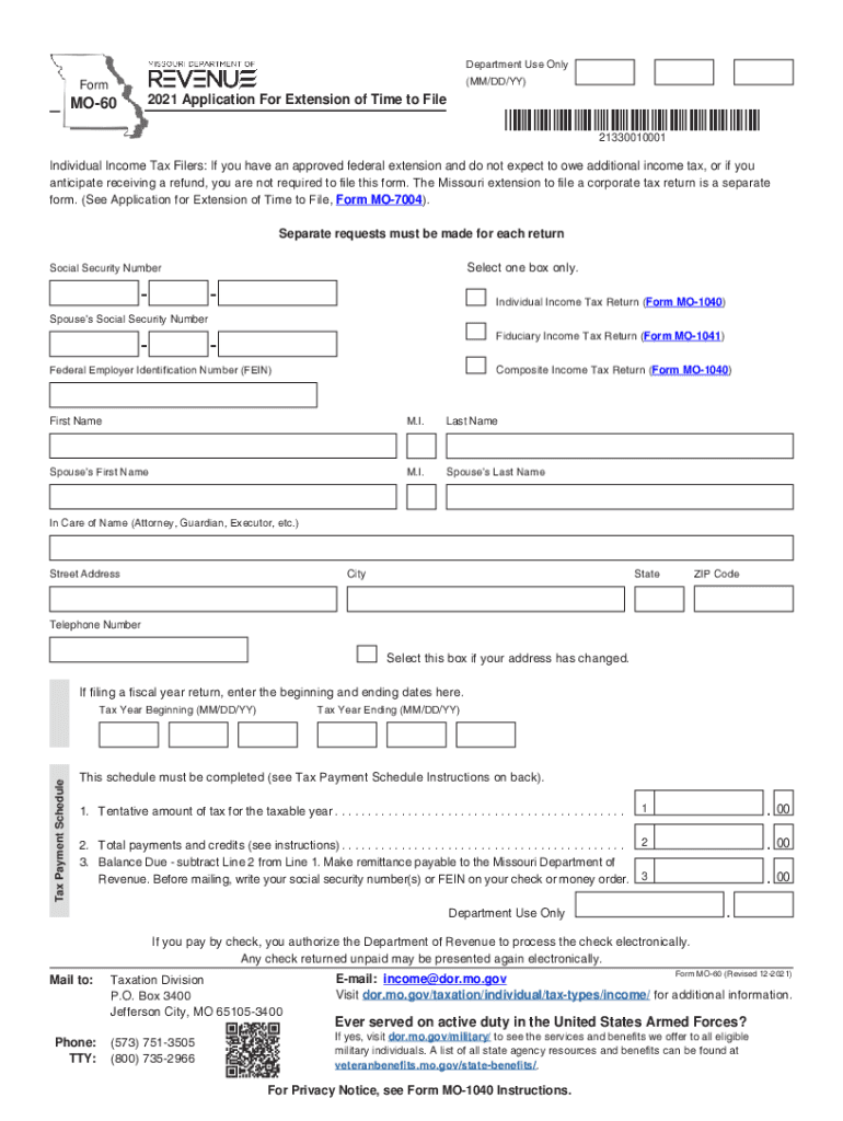  Form MO 60 Application for Extension of Time to File 2021