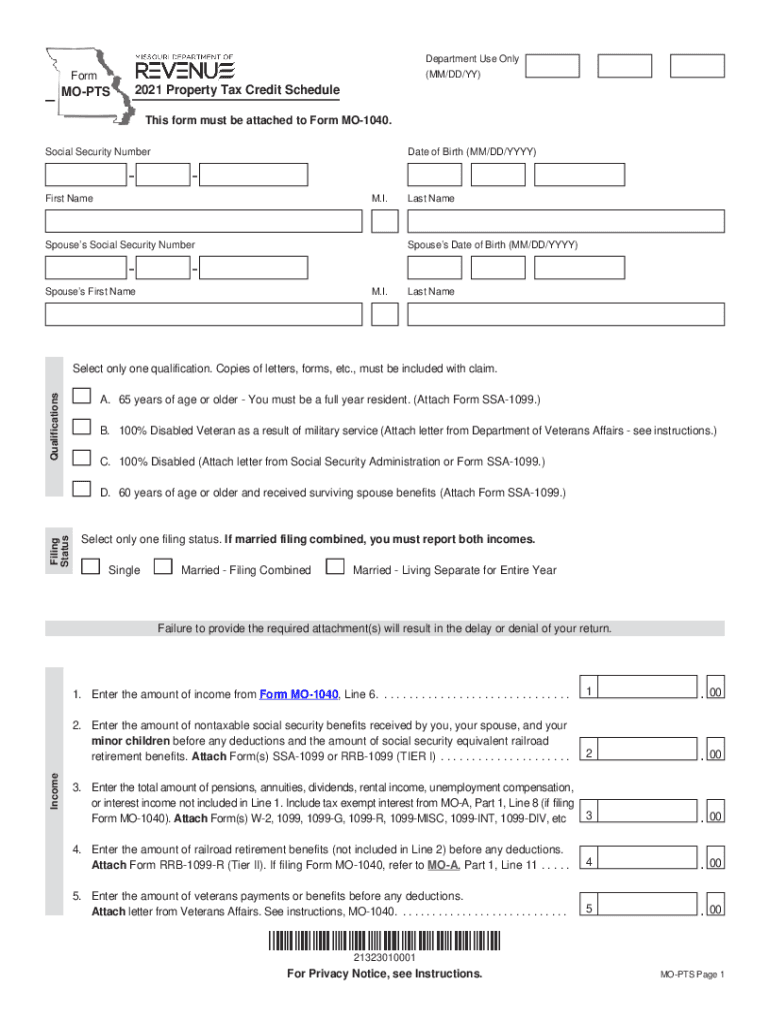  PDF MO PTS Property Tax Credit Schedule Missouri Department of 2021