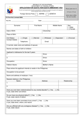 Non Quota Immigrant Visa  Form