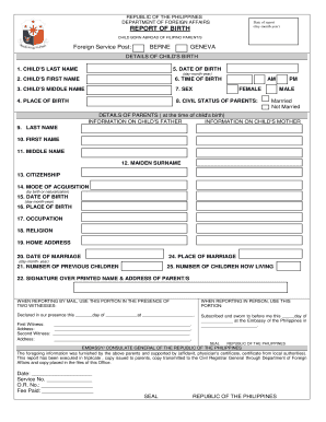 Report of Birth Form Download