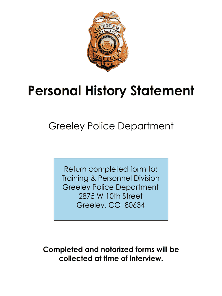 Personal History Statement  City of Greeley  Form