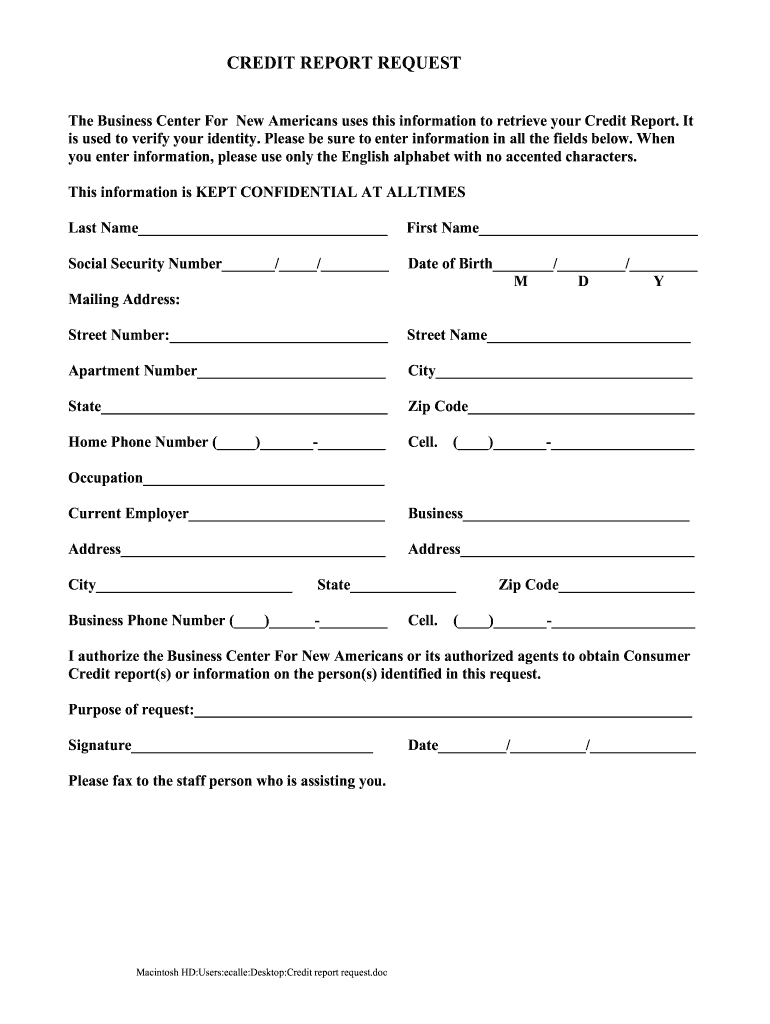 The Credit Check Form Business Center for New Americans BCNA Nybcna