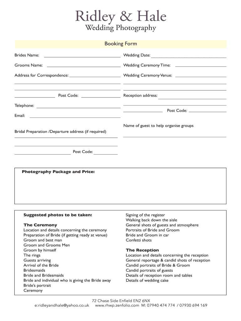 Photography Booking Form Template