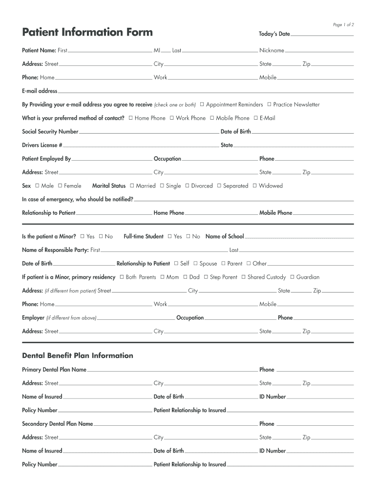 New Patient Dental Forms Templates