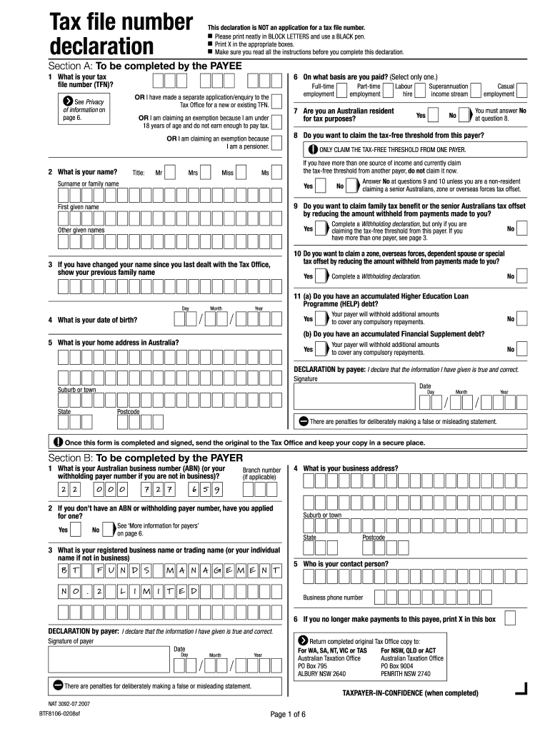  Tax Declaration Form 2007