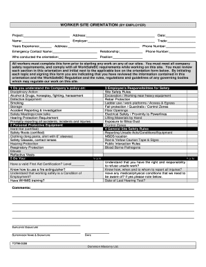 Form 0088 Worker Site Orientation by Employer Employer&#039;s Report of Injury or Occupational Disease