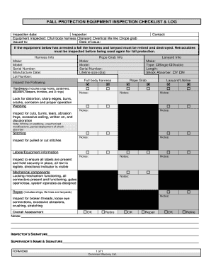 Form 0060 Fall Protection Equipment Inspection Employer's Report of Injury or Occupational Disease