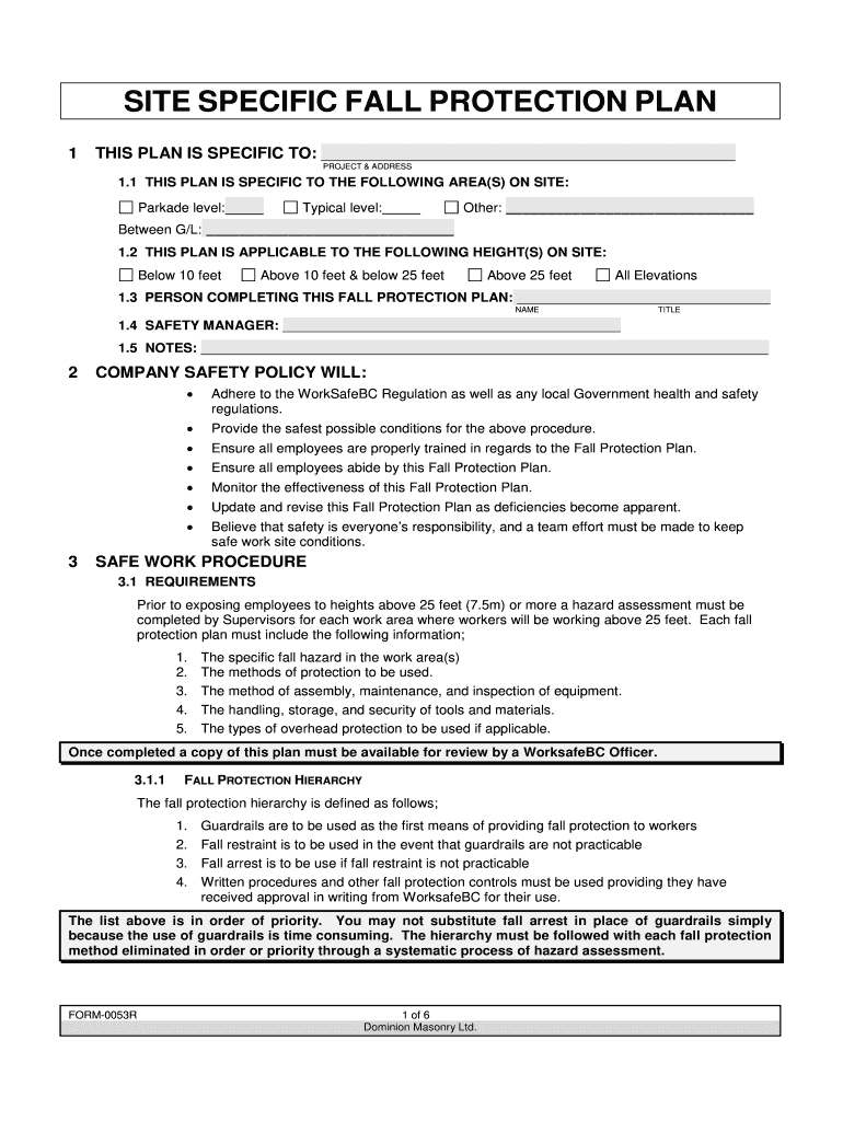 Fall Protection Plan  Form