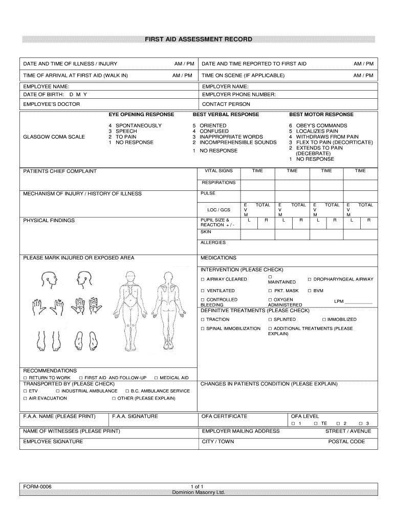 First Aid Incident Report Sample  Form