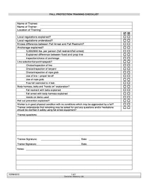 Form 0013 Fall Protection Training Checklist Employer&#039;s Report of Injury or Occupational Disease