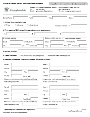Sample of a Registered Company or Business Document  Form