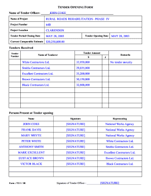 Open Tender Example  Form