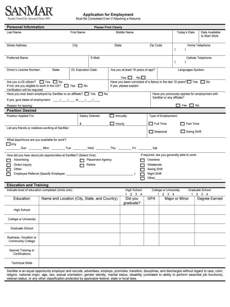 Sanmar Application  Form