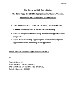 Application Form for Accreditation Tamil Nadu Dr MGR Medical