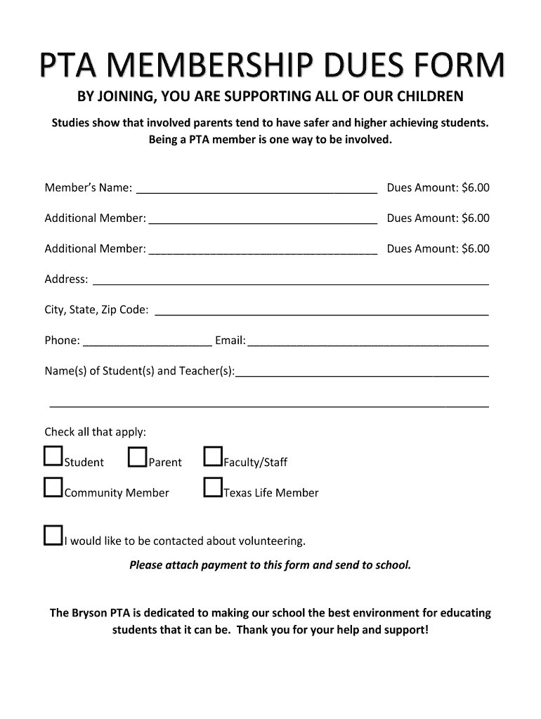 Editable Pta Membership Form
