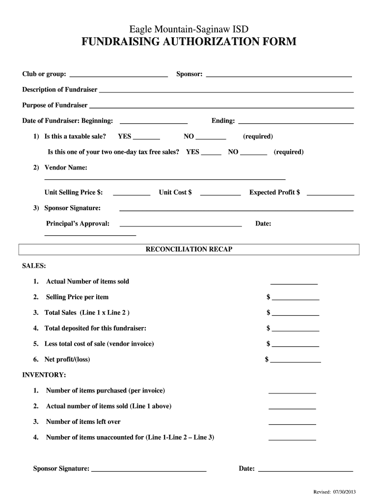  No Fuss Fundraiser Form 2013-2024