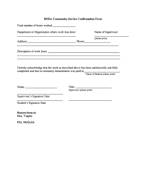 Service Confirmation Form