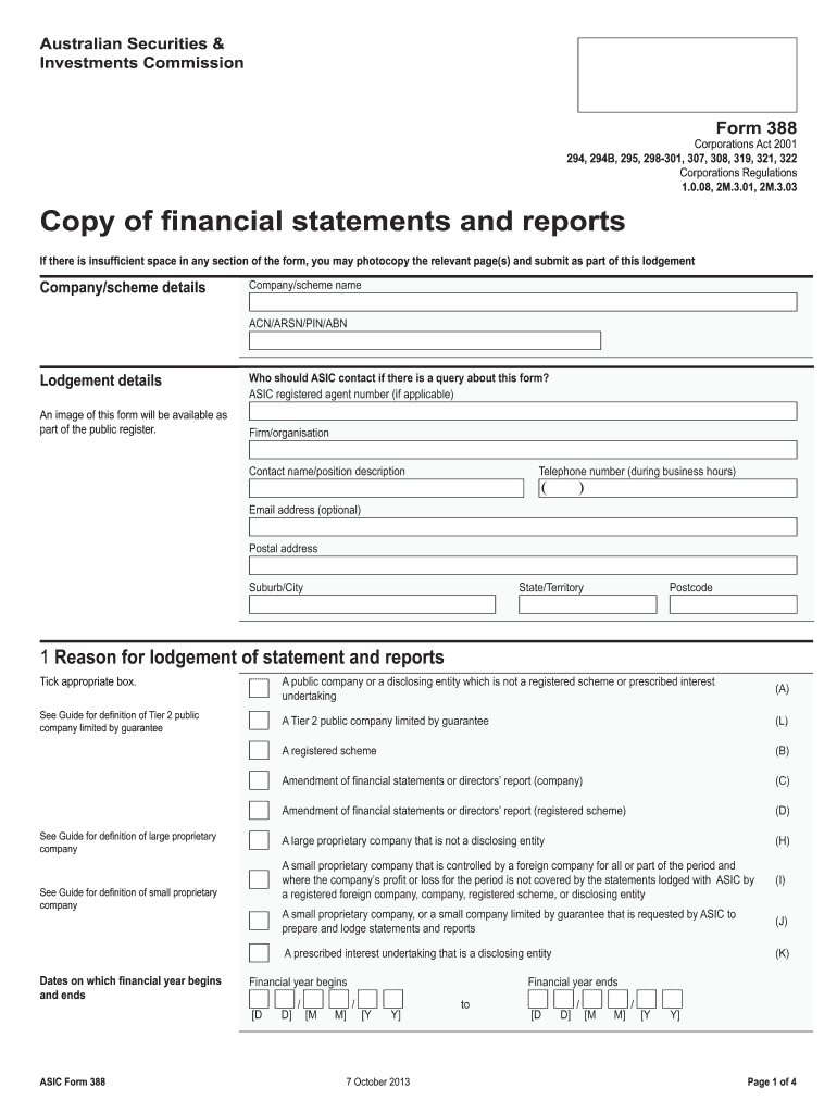  Asic Form 388 2013-2024