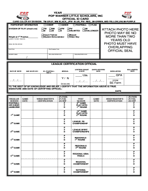 ID Card Form Pop Warner