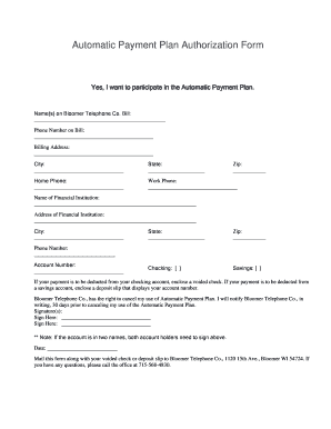 Automatic Payment Plan Authorization Form Bloomer